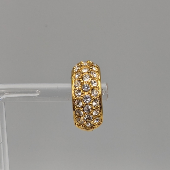 Vintage Swarovski Crystal Pave Clip on Earrings Half Hoop Signed - Picture 5 of 9